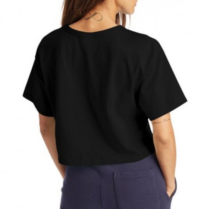 Blusa Champion Cropped Script Logo Preto